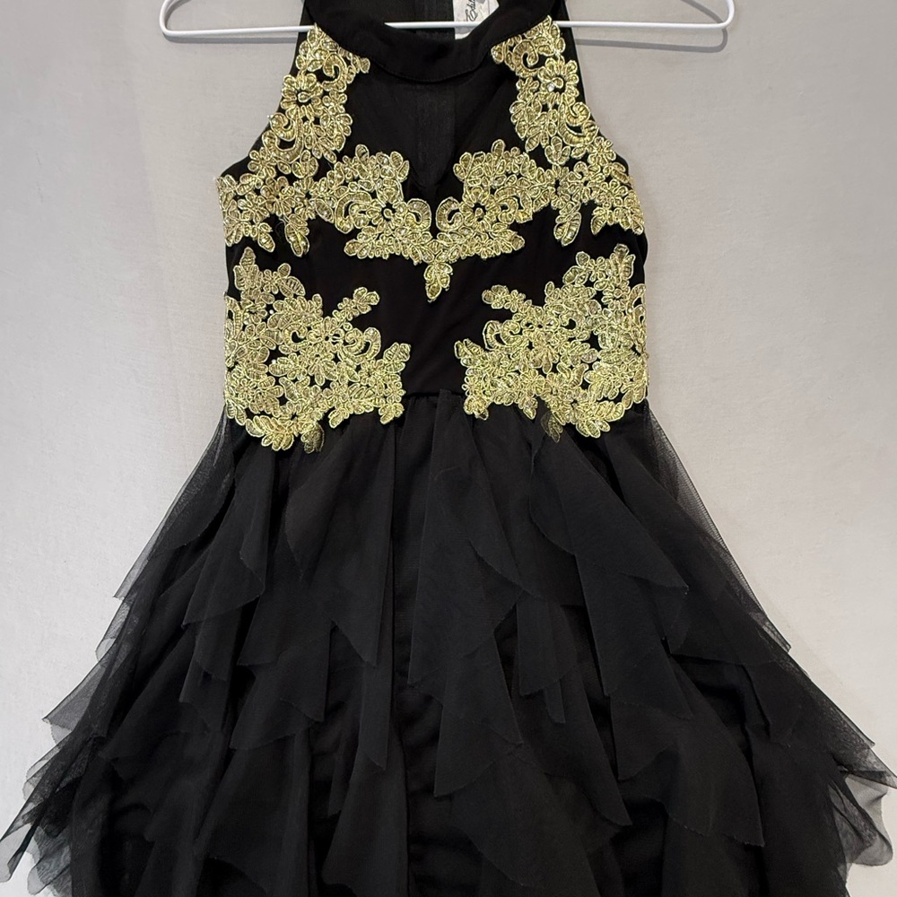 Rare Editions Black Dress with Gold Embellishments Girls Size 14 Formal Dance - Picture 5 of 10